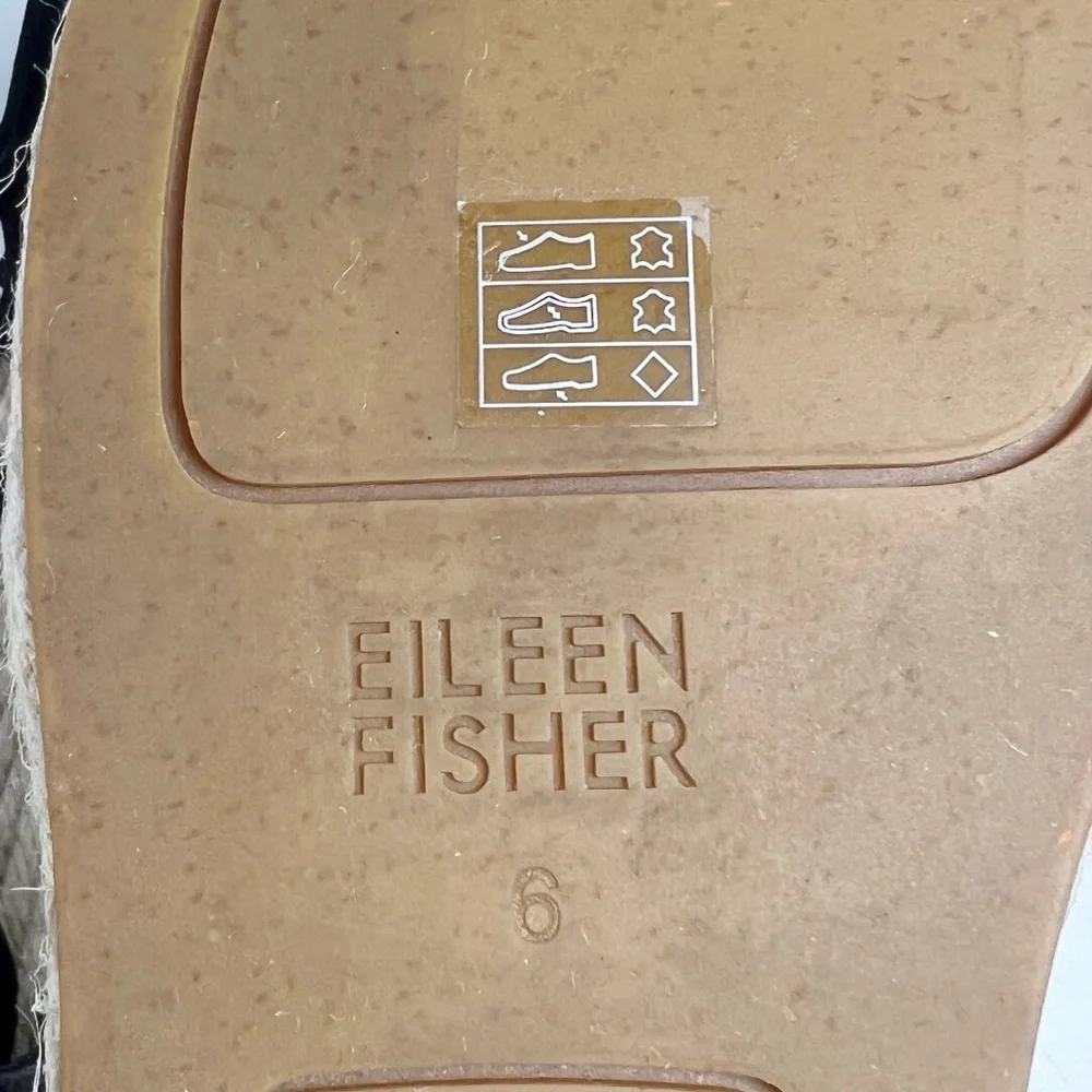•EILEEN FISHER• Lee 2 Espadrille Sandal Black Perforated Nubuck Leather Size‎ 6